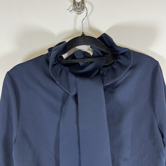 Tuckernuck NEW Navy Faye Preppy Bow Ruffle‎ Collar 3/4 Sleeve Blouse Size Large - Picture 6 of 10